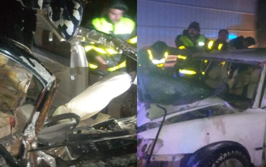 At least two people were killed and ten others were injured after five vehicles collided on the M-1 Motorway.