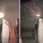 a bride was arrested by the police for firing a weapon during the wedding ceremony, while the groom escaped from the scene.