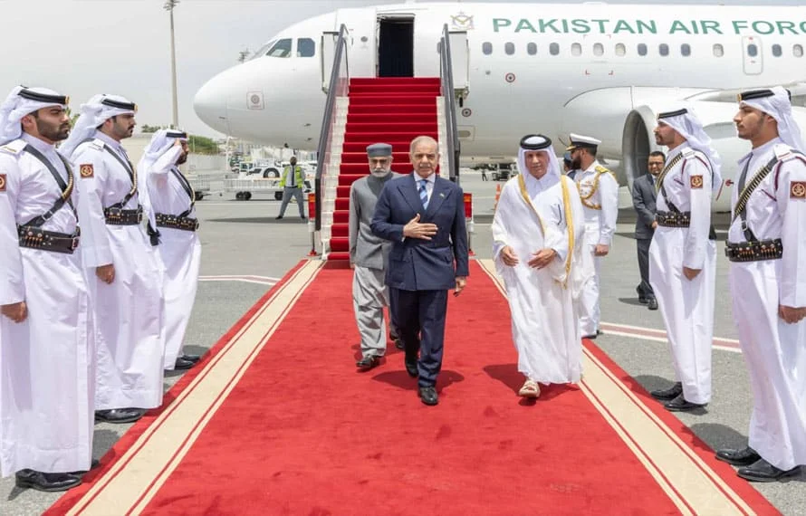 Prime Minister Shehbaz Sharif arrives in Doha on his visit to Qatar