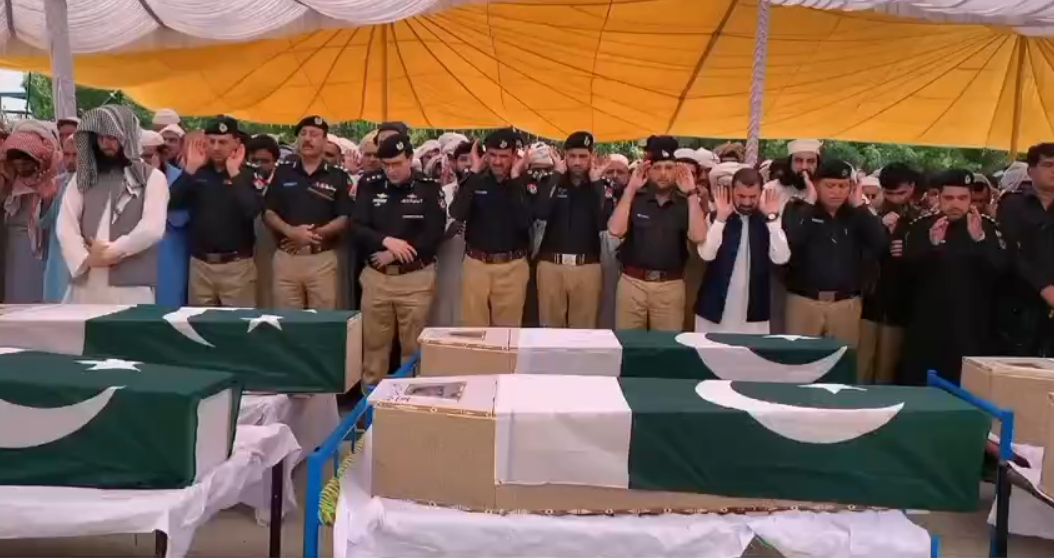 Funeral prayers of martyred police personnel offered in Bannu