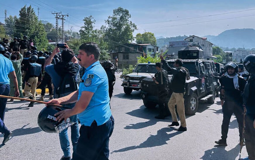 Four law enforcement officers were killed and more than 20 police and security personnel were injured on Saturday in a premeditated attack by armed militants linked to the banned Joint Awami Action Committee (JAAC) in Rawalakot, Azad Jammu and Kashmir, police officials said.