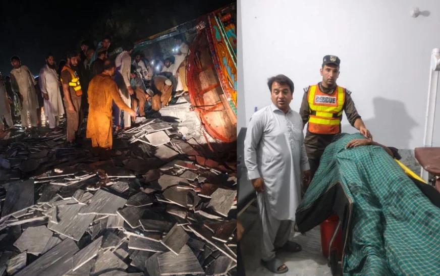 One killed, another injured as marble-laden truck overturns in Mardan