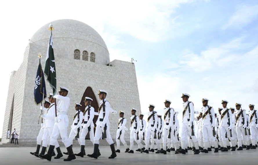 Guard changing ceremony held at Mazar-e-Quaid in Karachi to mark 79th Independence Day